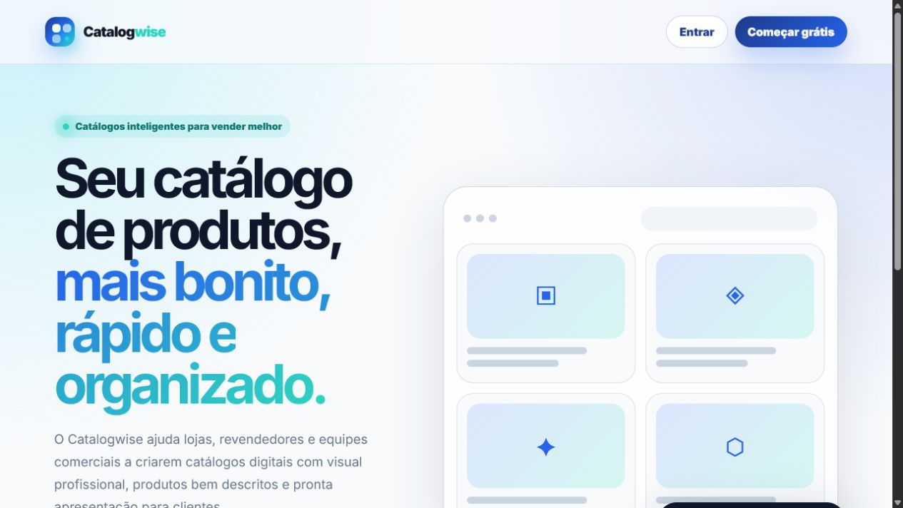 Interface da página inicial do CatalogWise