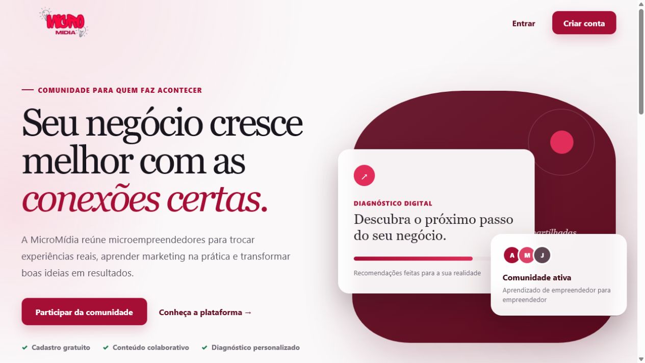 Interface da página inicial do MicroMídia